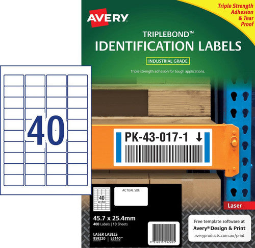 Avery Triple Bond White Heavy Duty Labels L6140 45.7 x 25.4mm 10 Pack 40UP