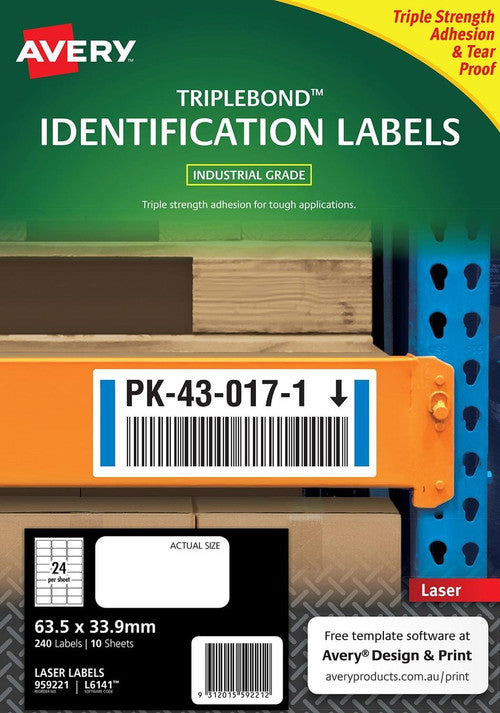 Avery Triple Bond White Heavy Duty Labels L6141 63.5 x 33.9mm 10 Pack 24UP