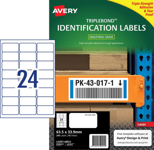 Avery Triple Bond White Heavy Duty Labels L6141 63.5 x 33.9mm 10 Pack 24UP