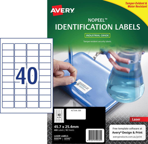Avery No Peel White Labels L6145 45.7 x 25.4mm 10 Pack 40UP