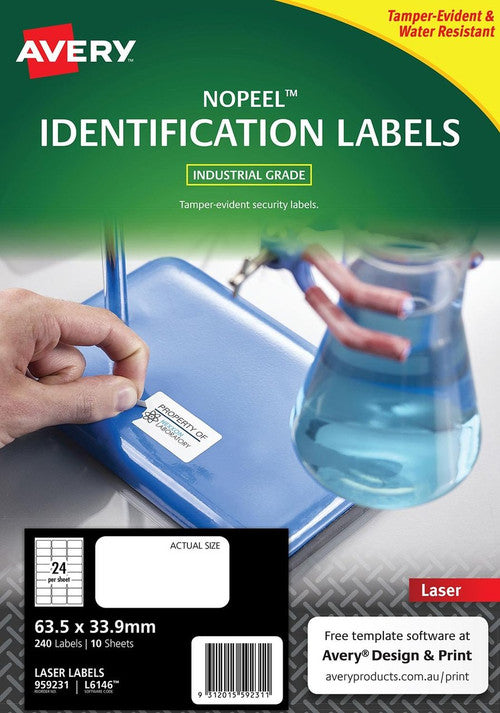 Avery No Peel White Labels L6146 63.5 x 33.9mm 10 Pack 24UP