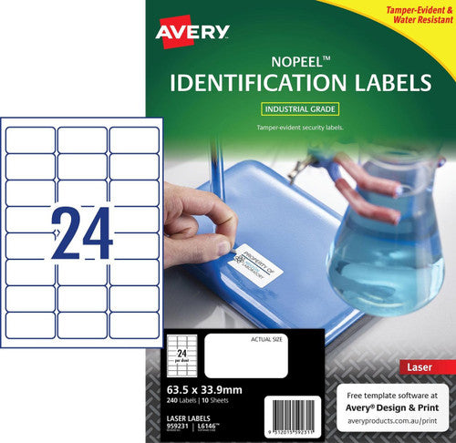 Avery No Peel White Labels L6146 63.5 x 33.9mm 10 Pack 24UP