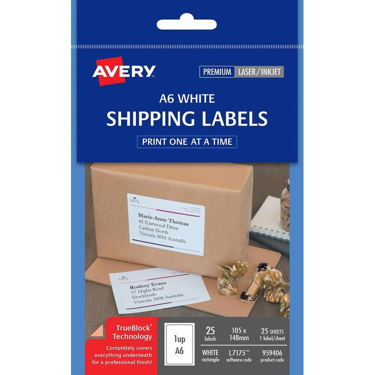 Avery Internet Shipping Labels A6 L7175 25 Pack 105mm x 148mm 1UP