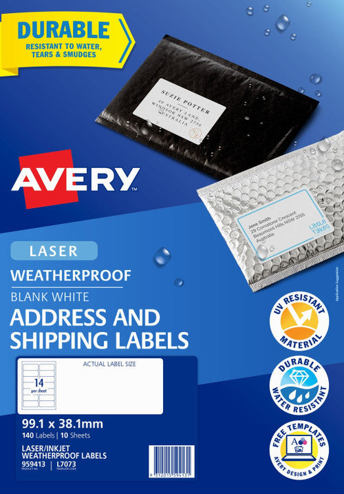 Avery Weatherproof Address Labels L7073 10 Pack 99.1 x 38.1mm Laser White