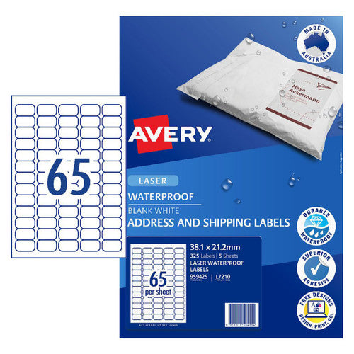 Avery White Waterproof Labels L7210 5 Pack 38.1 x 21.2mm 65UP