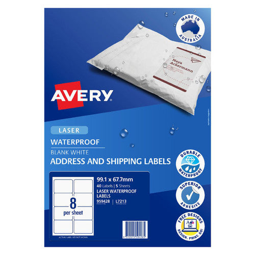 Avery White Waterproof Labels L7213 5 Pack 99.1 x 67.7mm 8UP