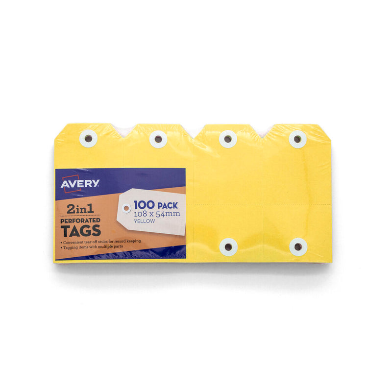 Avery Yellow 2in1 Perforated Tag 54x108mm 100 Pack – view 2
