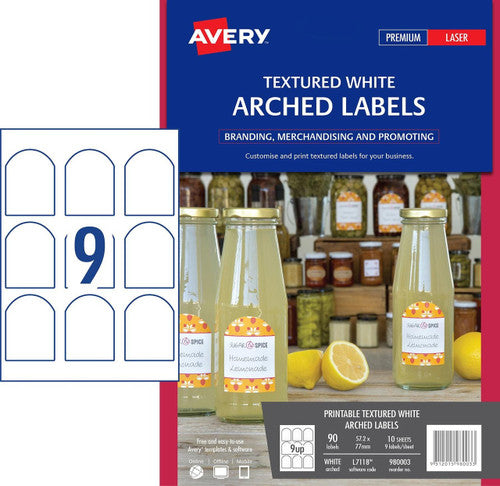 Avery Textured White Arched Labels L7118 90 Pack 57.2 x 77mm 9UP