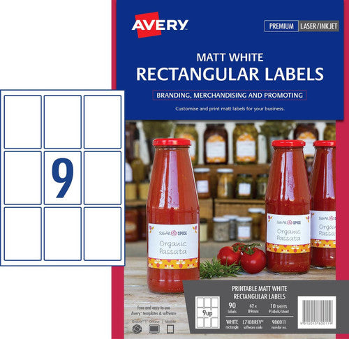 Avery White Rectangular Removable Product Labels L7108REV 90 Pack 62 x 89mm 9UP