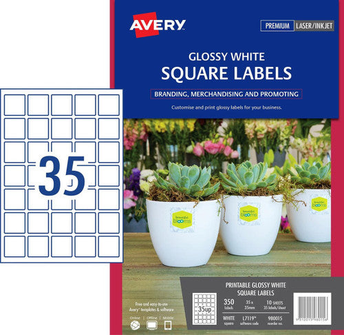 Avery Glossy White Square Product Labels L7119 350 Pack 35 x 35mm 35UP