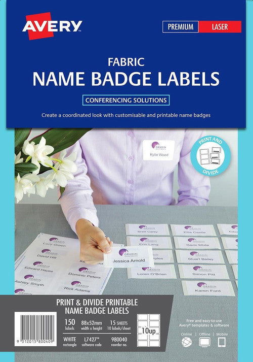 Avery Fabric Print and Divide Name Badge Labels L7424 88 x 52mm 10UP