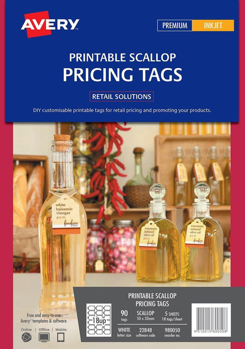 Avery Printable Scallop Pricing Tags 22848 90 Pack 50 x 32mm 18UP