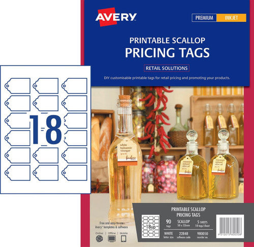 Avery Printable Scallop Pricing Tags 22848 90 Pack 50 x 32mm 18UP