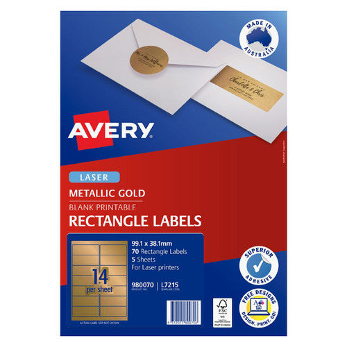 Avery Gold Rectangle Labels L7215 5 Pack 99.1 x 38.1mm 14UP