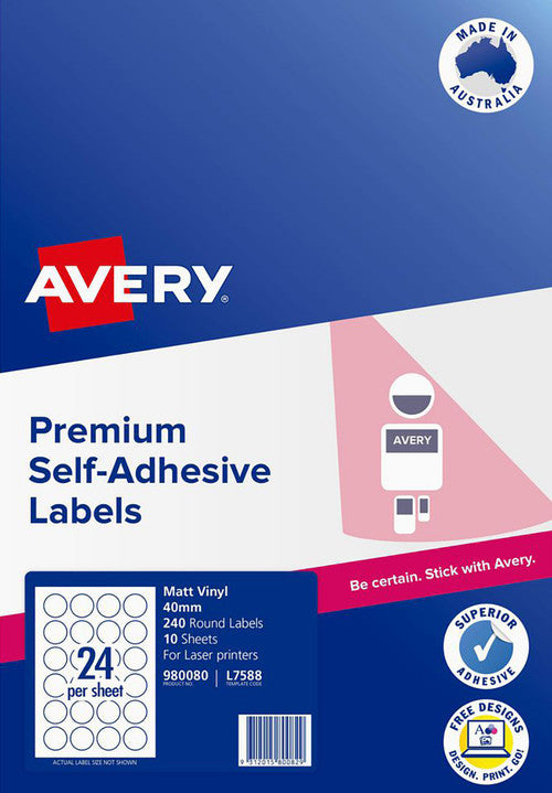 Avery Durable Round Labels L7588 10 Pack 40mm Diameter 24UP