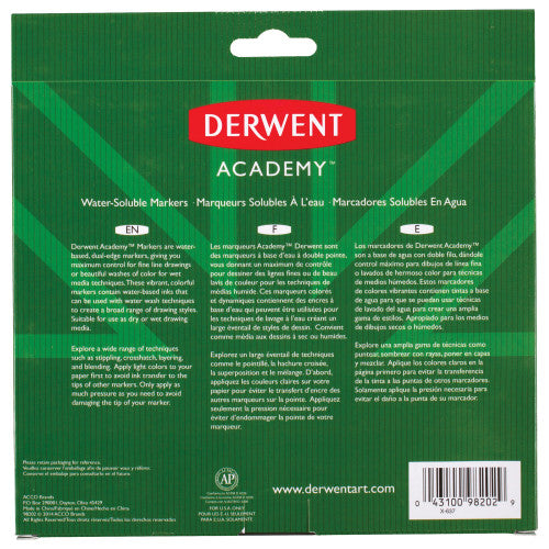 Derwent Academy Watersoluble Markers Pack of 20 Box of 8