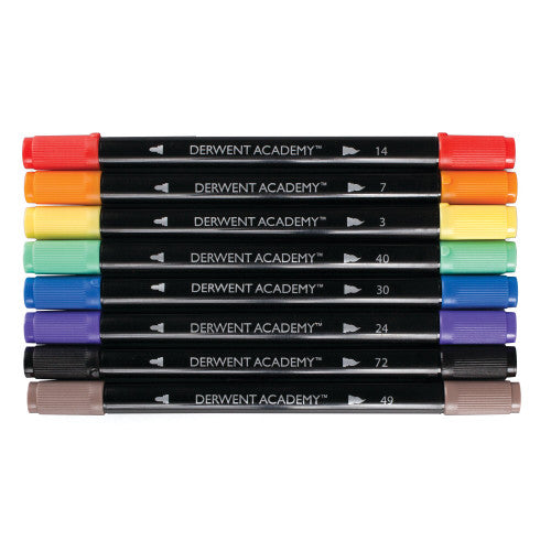 Derwent Academy Twin Tip Brush Markers Pack of 8 Box of 8
