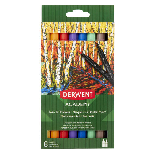 Derwent Academy Twin Tip Brush Markers Pack of 8 Box of 8