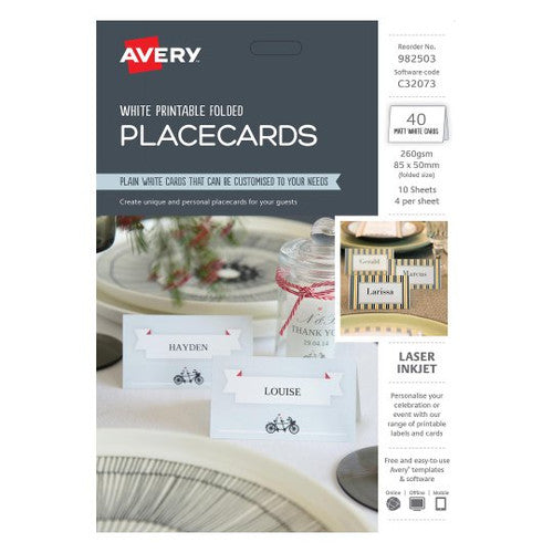 Avery Folded Place Cards C32073 40 Pack 85 x 50mm 4UP