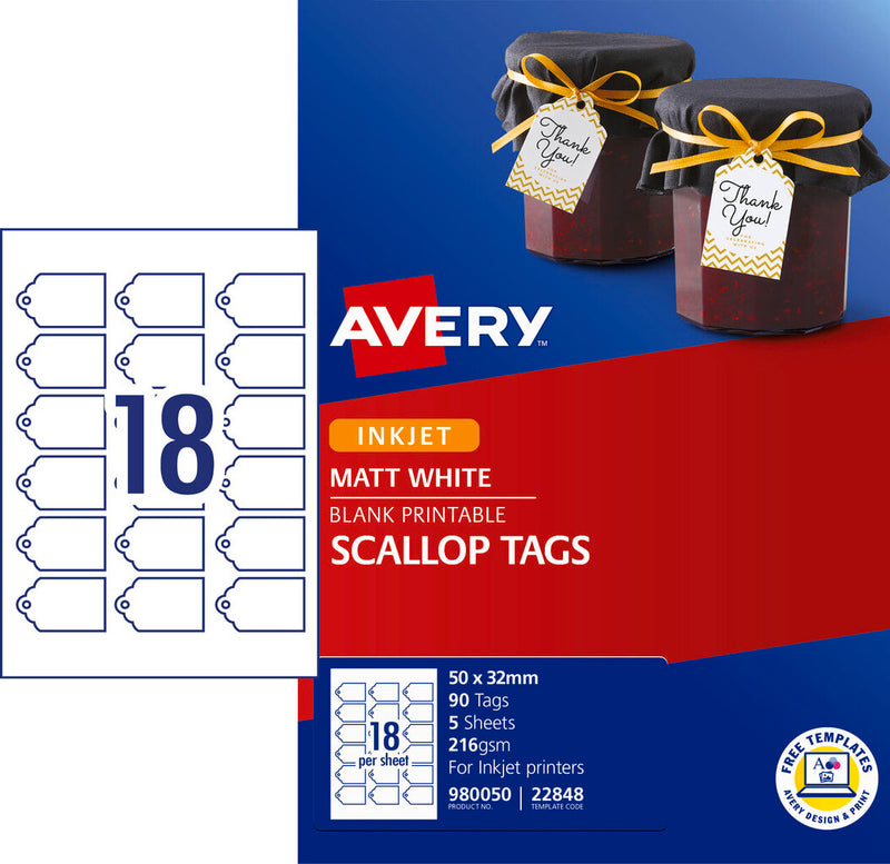 Avery Printable Scallop Pricing Tags 22848 90 Pack 50 x 32mm 18UP