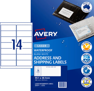 Avery Weatherproof Address Labels L7073 10 Pack 99.1 x 38.1mm Laser White