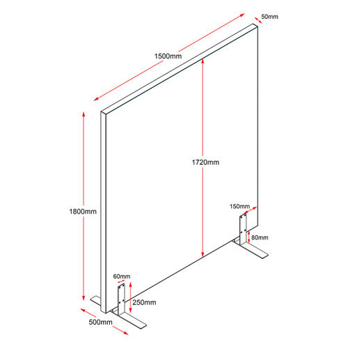 Rapidline Free Standing Acoustic Screen 1500 x 50 x 1800mm Grey Upholstery