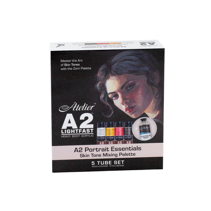 Chroma A2 Portrait Essentials 5 tube set box front with portrait artwork and the Skin Tone Mixing Palette title
