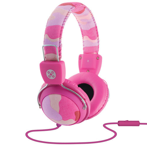 Moki Camo Headphones with Inline Microphone Pink