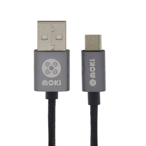 Moki MicroUSB to USB SynCharge Braided Cable 10cm Gun Metal