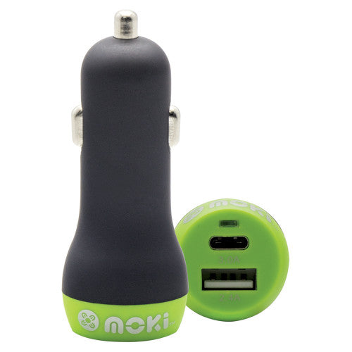 Moki Car Charger Plus USB + Type-C Rapid Charge Black
