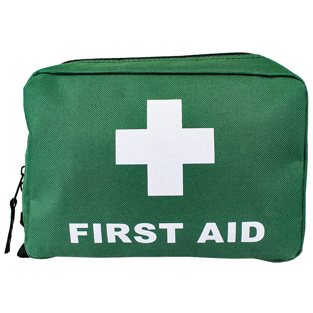 AEROBAG Small Green First Aid Bag 21 x 15 x 7.5cm showing compact green soft-pack first aid bag for outdoor, military, and field kit carry