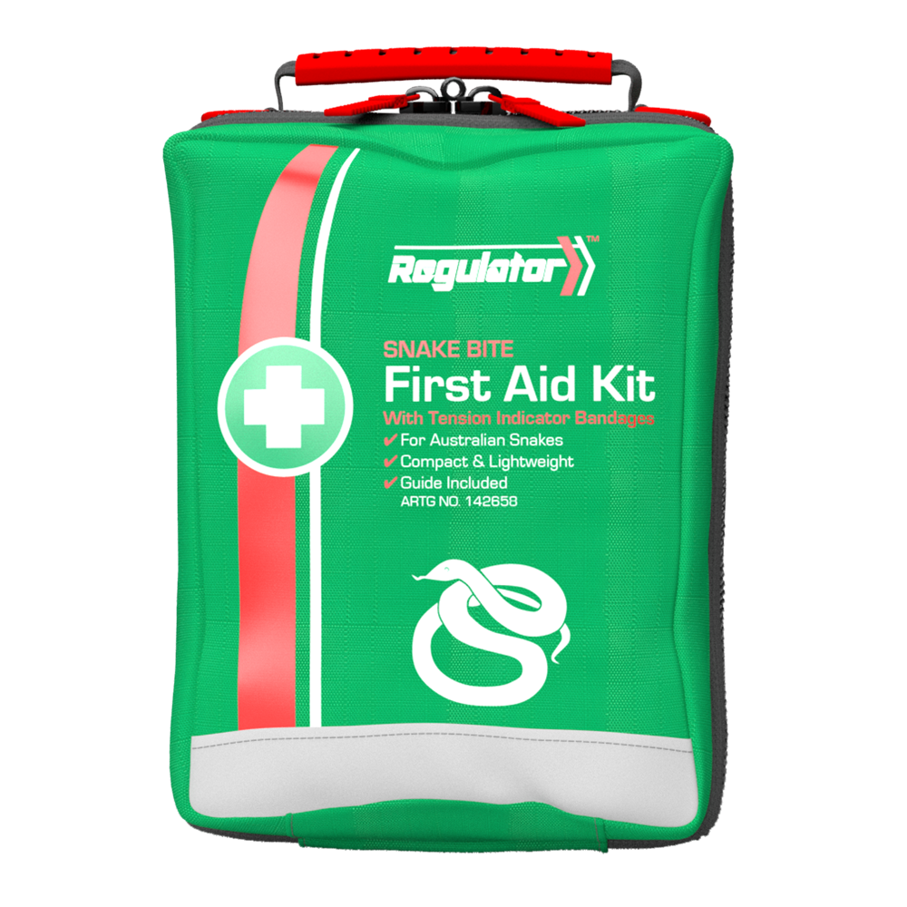 AEROCASE REGULATOR Snake Bite Kit 8 x 7 x 12cm showing compact purpose-designed Australian snake bite first aid kit with pressure immobilisation materials