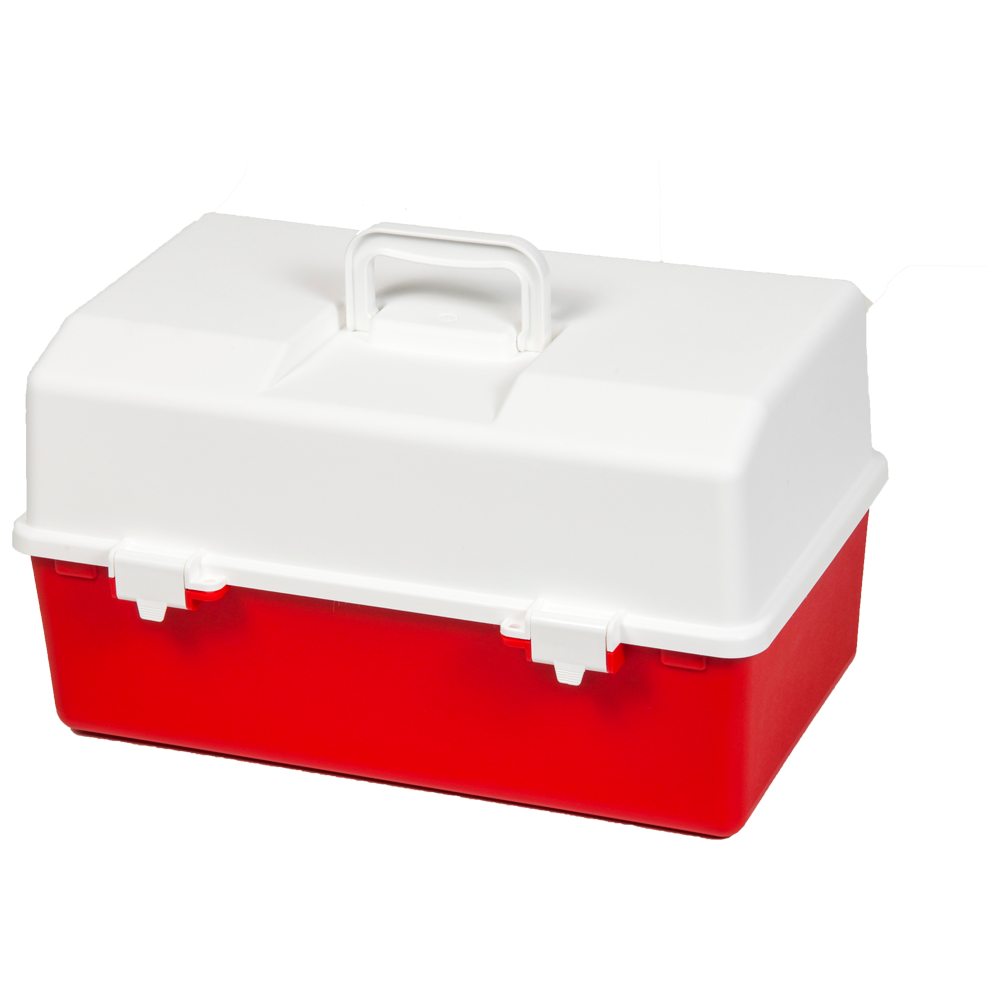 AEROCASE Red and White Plastic Tacklebox 2 Tray Cantilever 16 x 33 x 19cm showing dual cantilever tray empty first aid case for high-visibility food industry and industrial workplace kit assembly