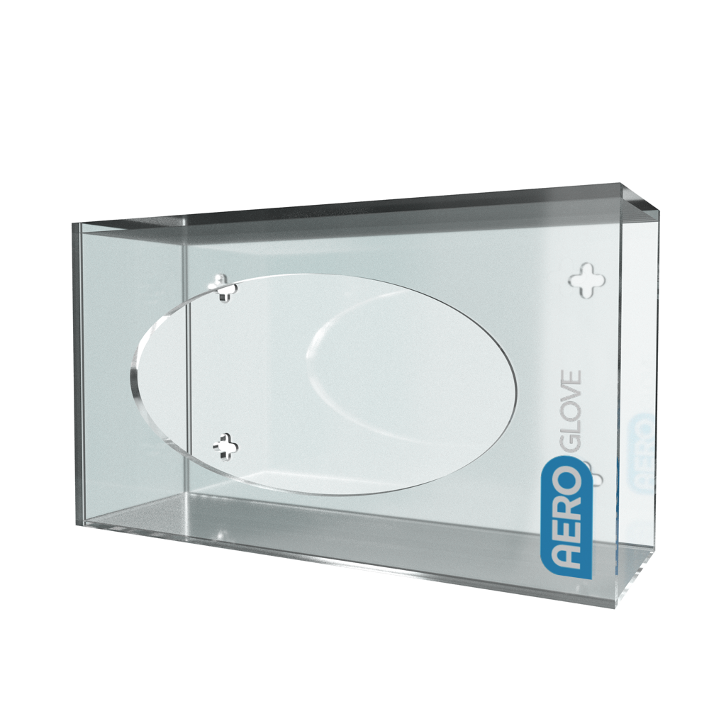 AEROGLOVE Acrylic Single Glove Dispenser showing clear acrylic wall-mounted dispenser for single glove box at point of care in clinical and first aid settings