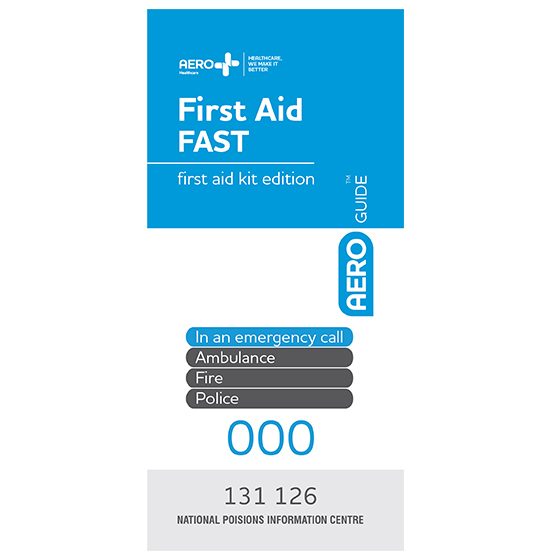 AEROGUIDE First Aid Leaflet showing concise practical first aid quick-reference guide for workplace first aid kit inclusion and emergency response