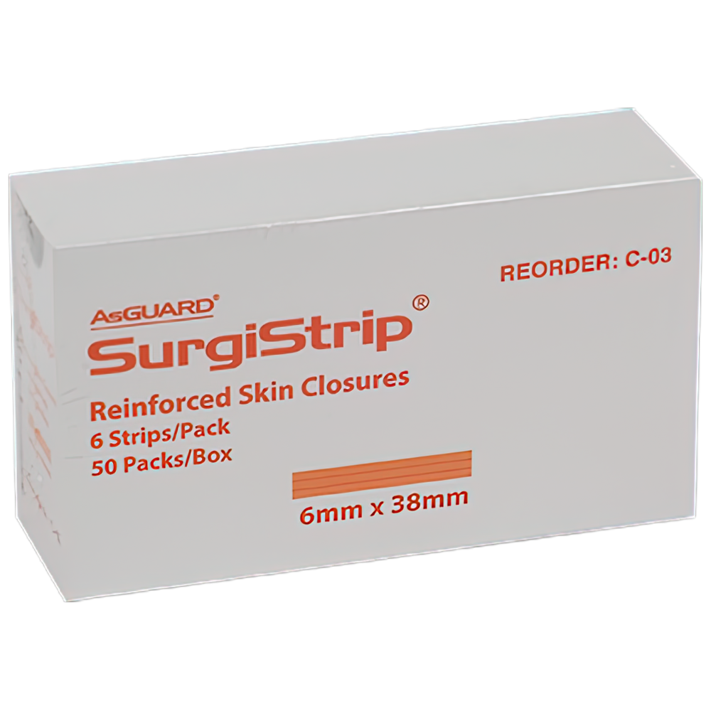 AEROPLAST Wound Closure Strips 6 x 38mm box of 50 cards with 6 sterile hospital-grade skin closure strips per card for superficial laceration wound approximation
