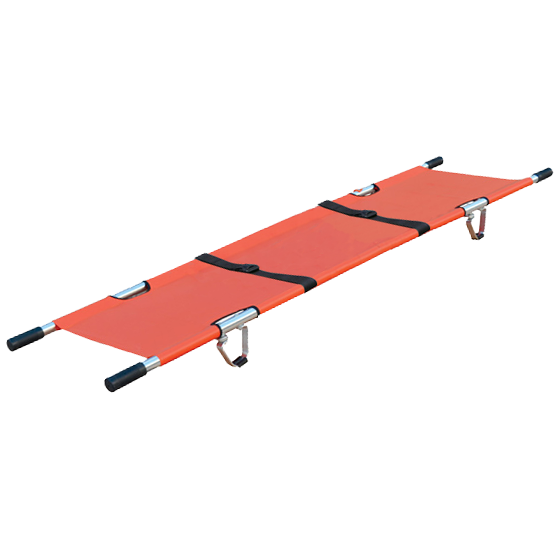 AERORESCUE Alloy Single-Fold Emergency Pole Stretcher showing lightweight alloy folding stretcher for workplace and pre-hospital patient rescue and transport