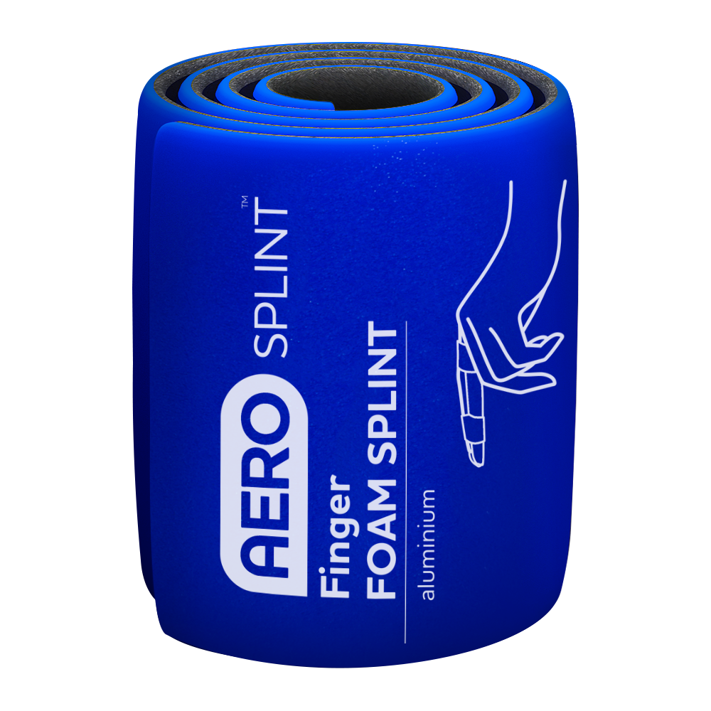 AEROSPLINT Finger Aluminium Foam Splint 9.5 x 4.5cm showing malleable aluminium foam splint for finger and digit immobilisation