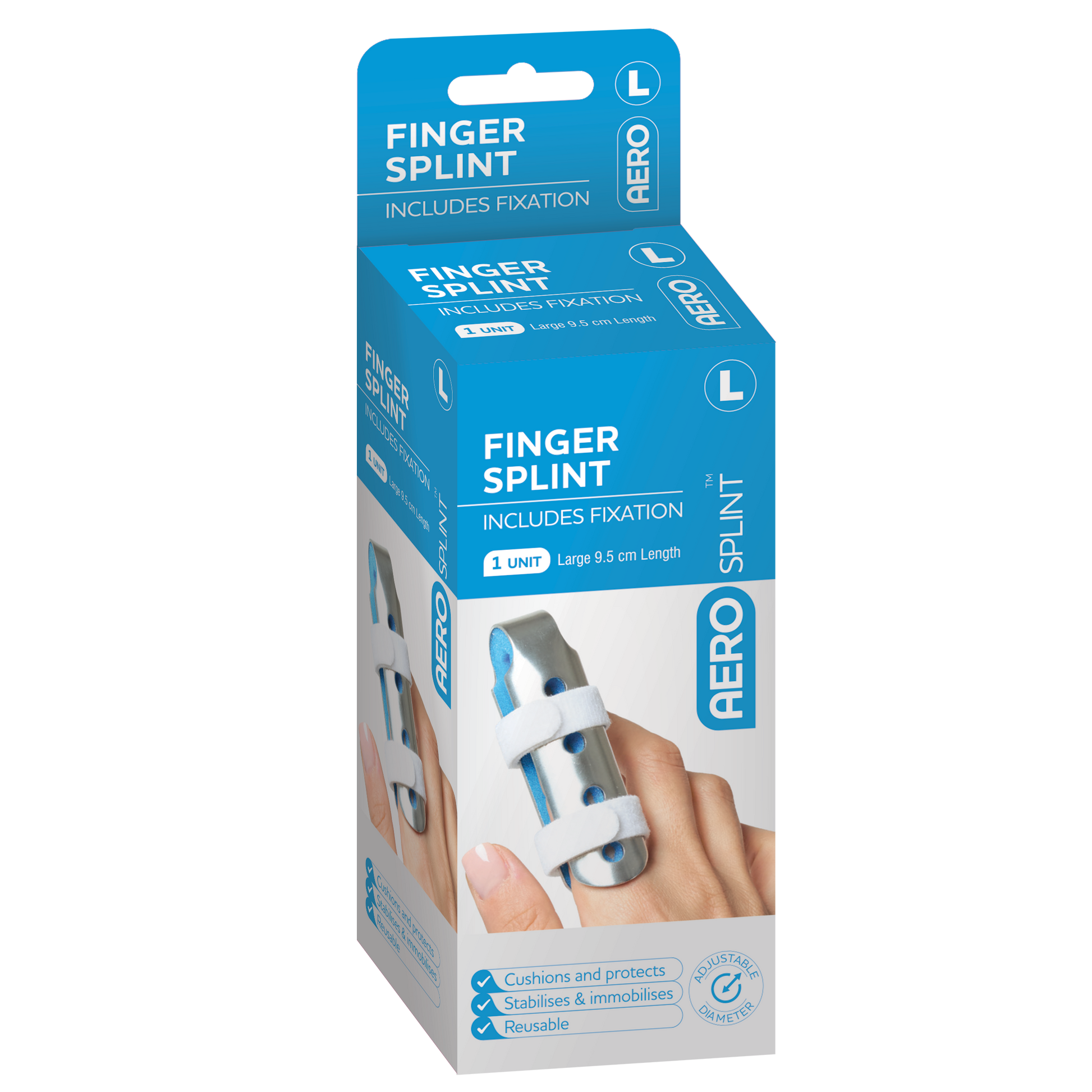AEROSPLINT Finger Splint Large 9.5 x 3.5 x 3.5cm showing rigid large finger splint for adult thumb and large finger fracture immobilisation