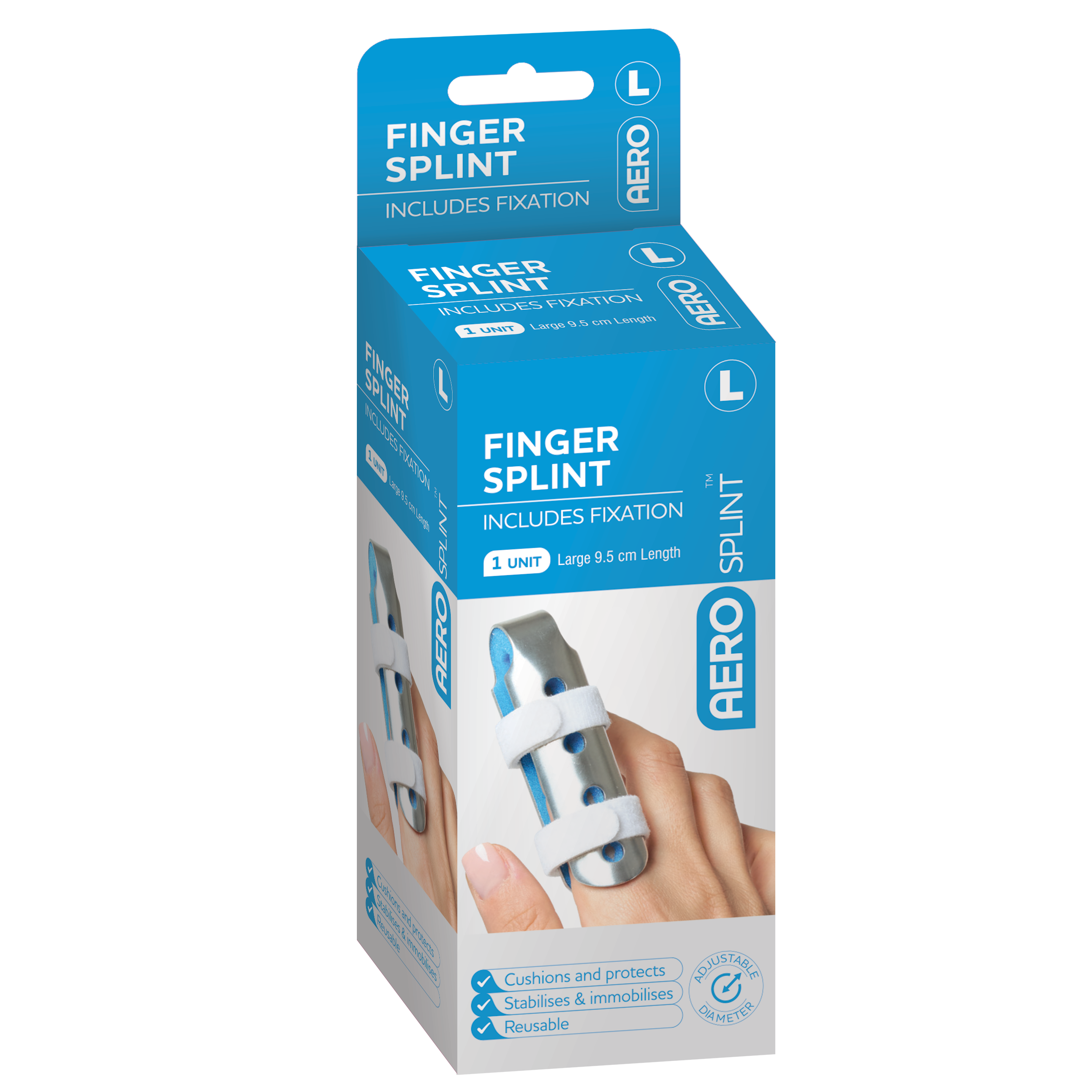 AEROSPLINT Finger Splint Large 9.5 x 3.5 x 3.5cm showing rigid large finger splint for adult thumb and large finger fracture immobilisation