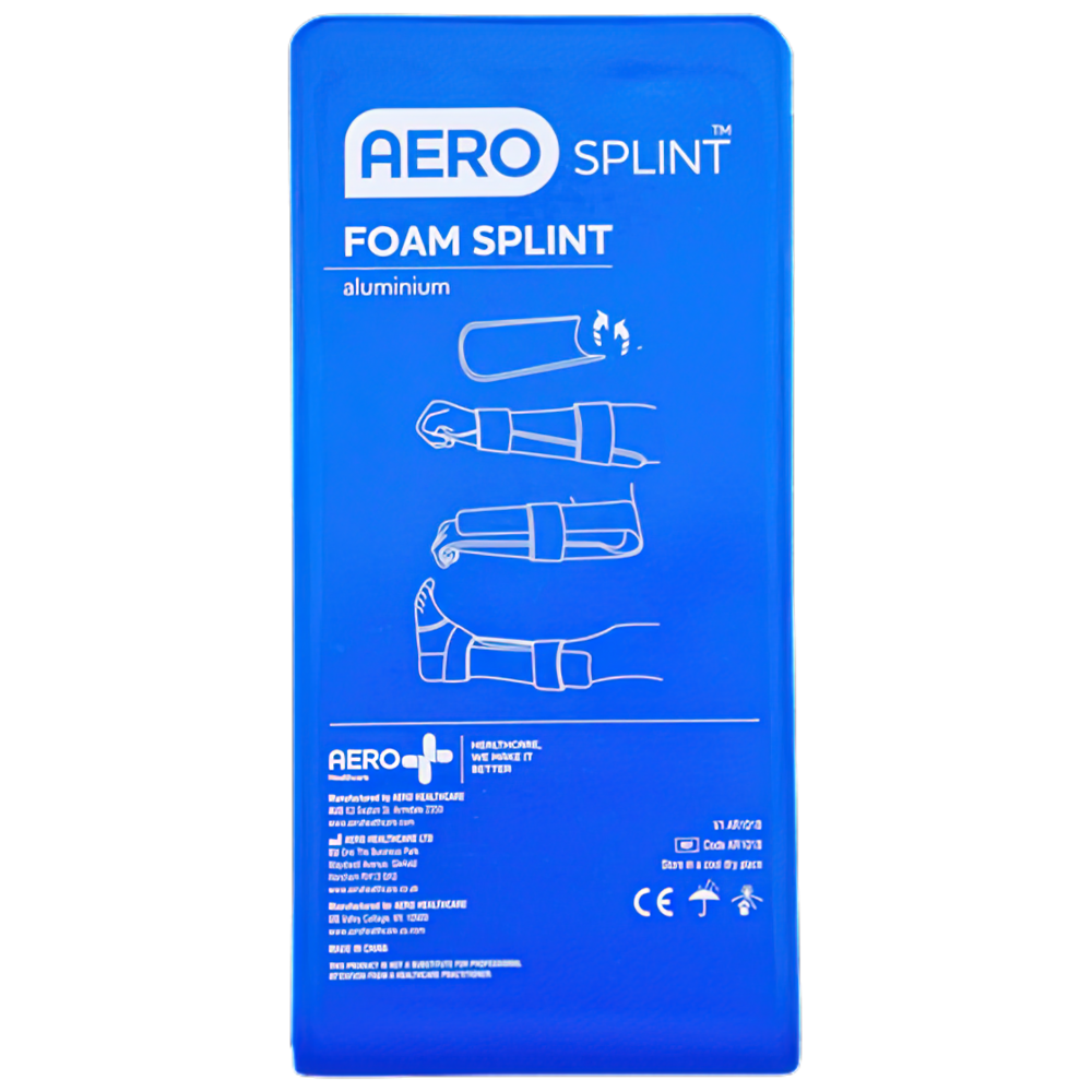 AEROSPLINT Folded Aluminium Foam Splint 90 x 11cm showing malleable aluminium foam-padded splint folded for compact storage for custom limb immobilisation