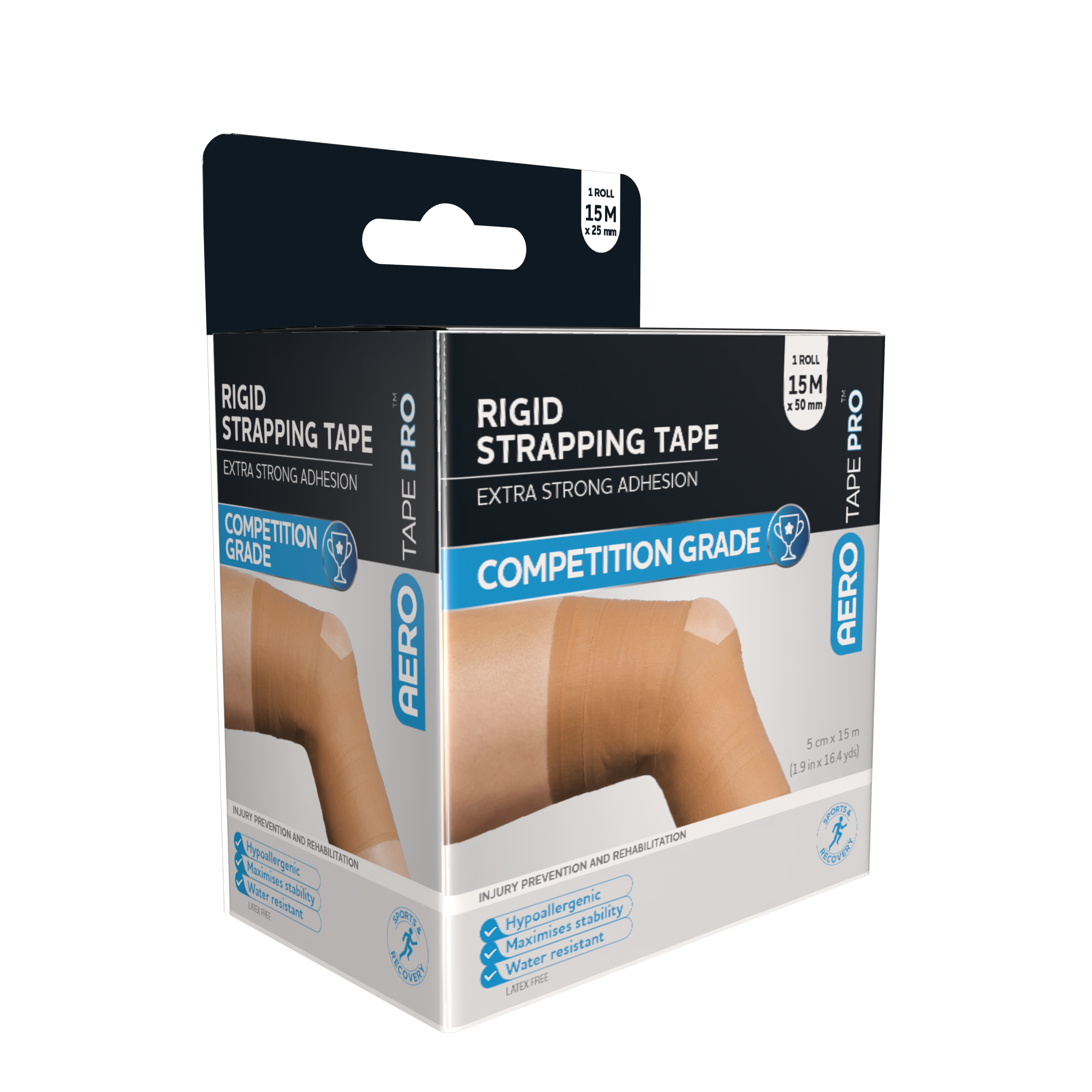 AEROTAPE Rigid Pro Strapping Tape 5cm x 15m single roll showing rigid zinc oxide sports strapping tape for individual joint support procurement