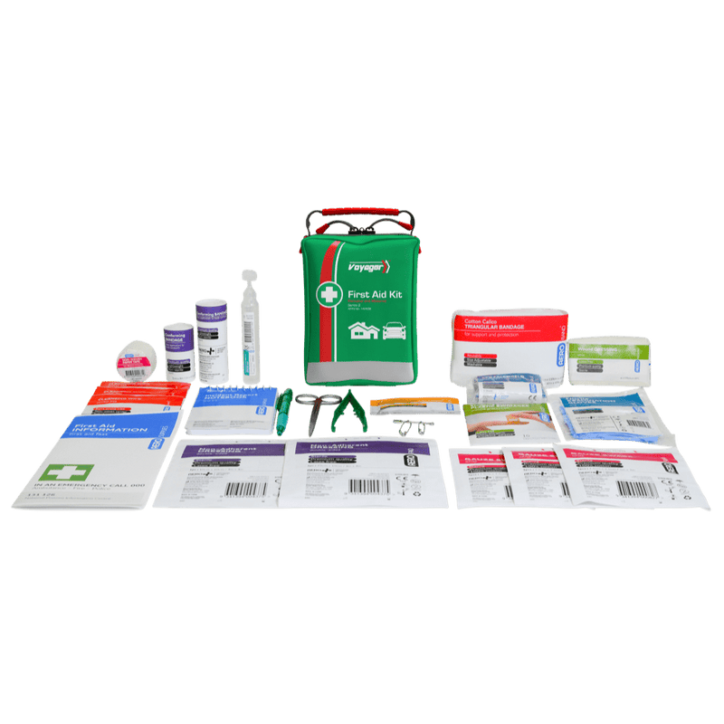 The same kit shown behind its contents laid out in rows
