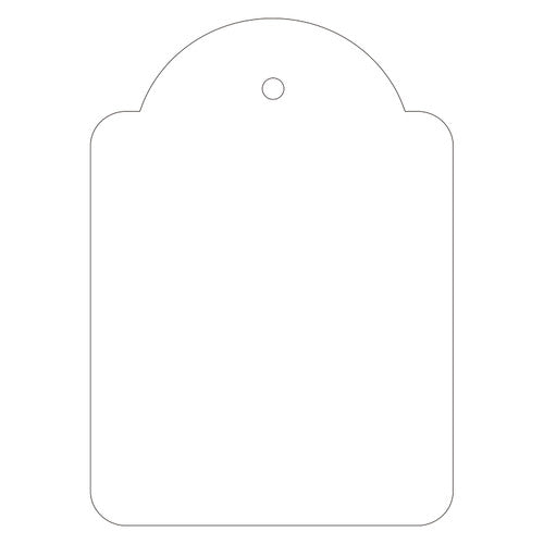 Close-up of Apli strung ticket showing 50 x 70mm size and polyester string attachment