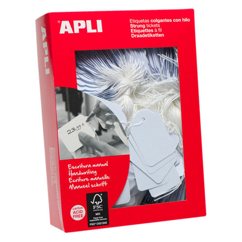 APLI handwriting strung tickets 9x24mm on a white background, box of 1000