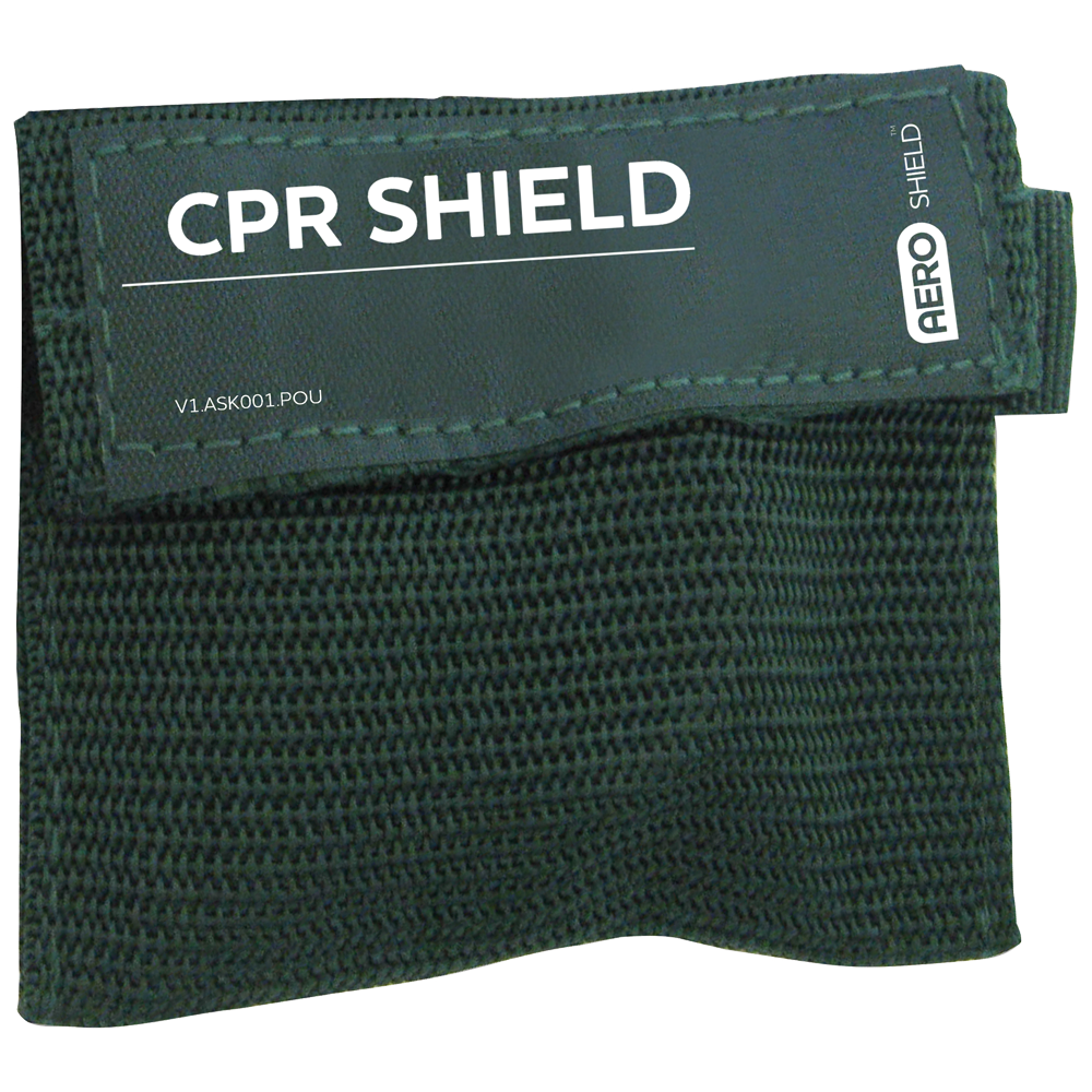 AEROSHIELD Key Ring CPR Face Shield showing compact key ring CPR barrier with one-way valve face shield for everyday carry rescue breathing