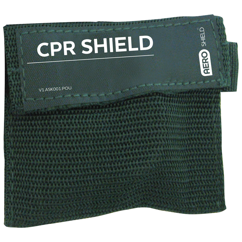 AEROSHIELD Key Ring CPR Face Shield showing compact key ring CPR barrier with one-way valve face shield for everyday carry rescue breathing