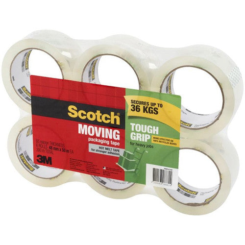 Scotch 3500-6-AU Tough Grip Moving Packaging Tape 48mm x 50m Clear Pack of 6