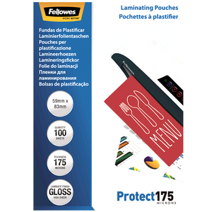 Fellowes Glossy 175 Micron Laminating Pouches 54x83mm 100 Pack