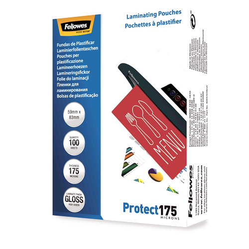 Fellowes Glossy 175 Micron Laminating Pouches 54x83mm 100 Pack
